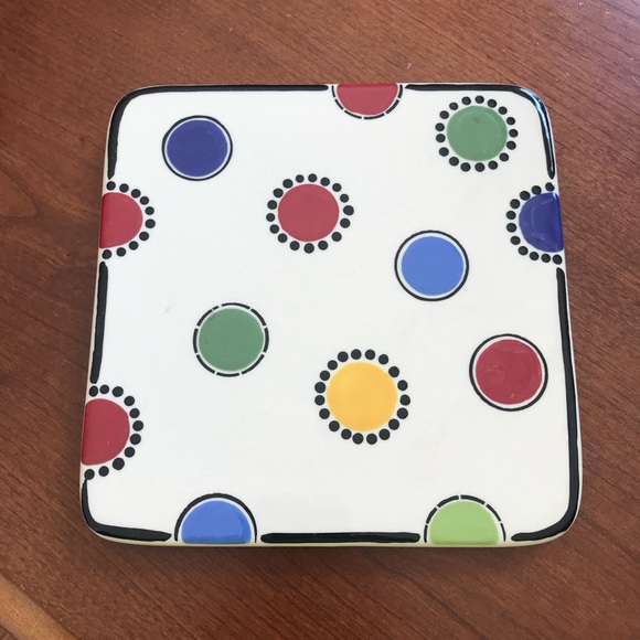 M. Bagwell Happy Together Polka Dot Ceramic Trivet Cheese Board - Picture 6 of 6